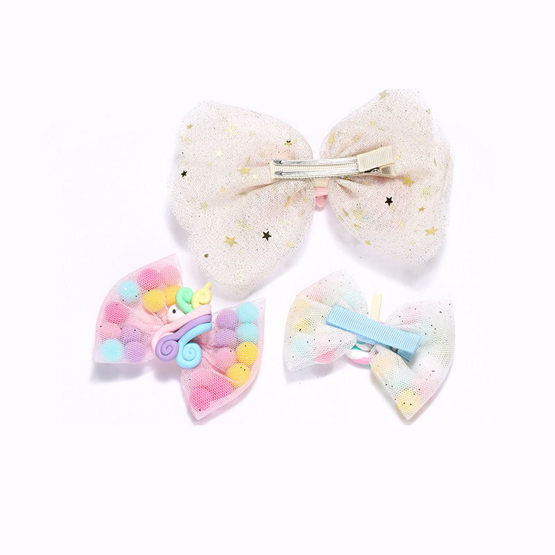 2Pcs/Set Tulle Organza Pompom Hair Bow