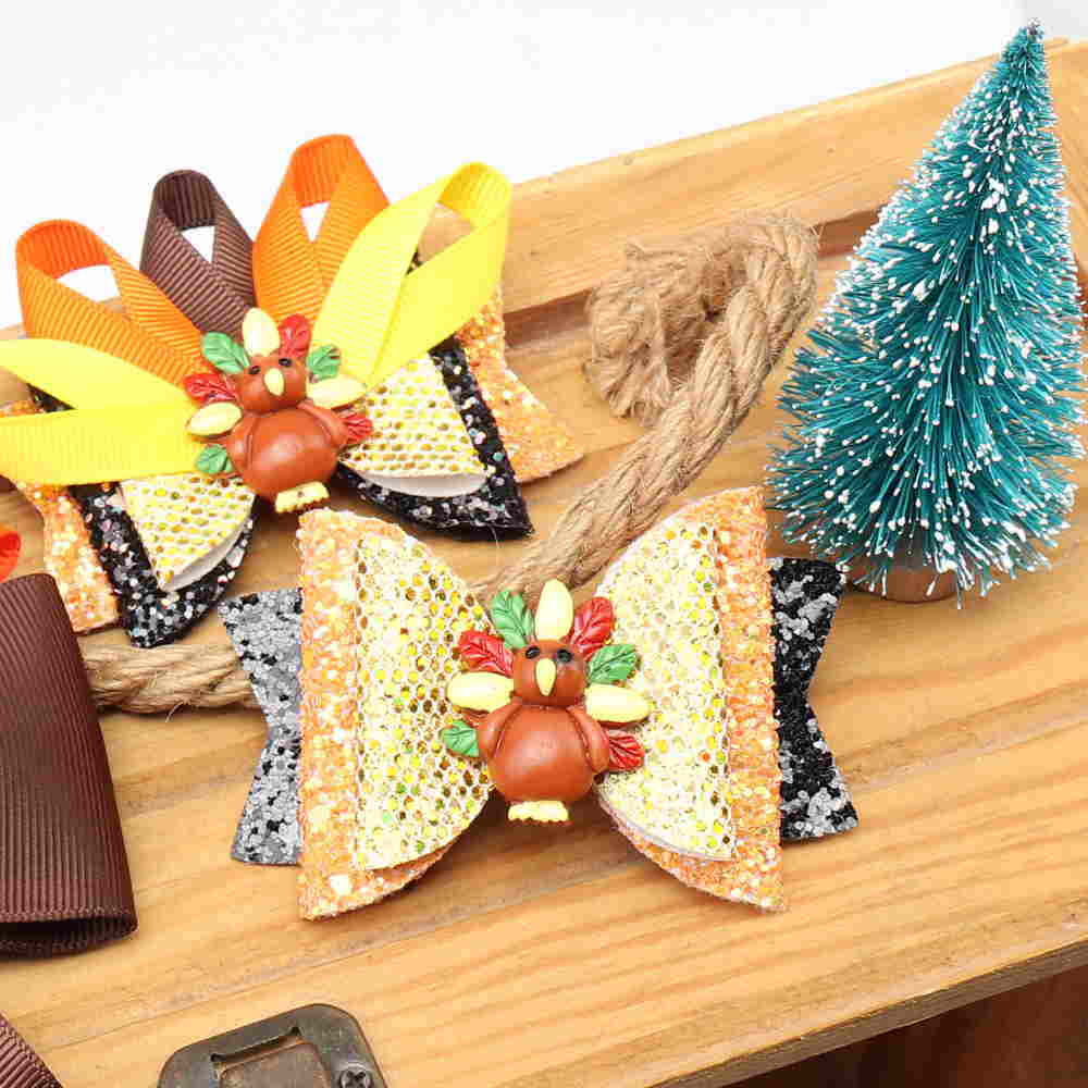 3Pcs Layered Thanksgiving Turkey Hair Clip Set