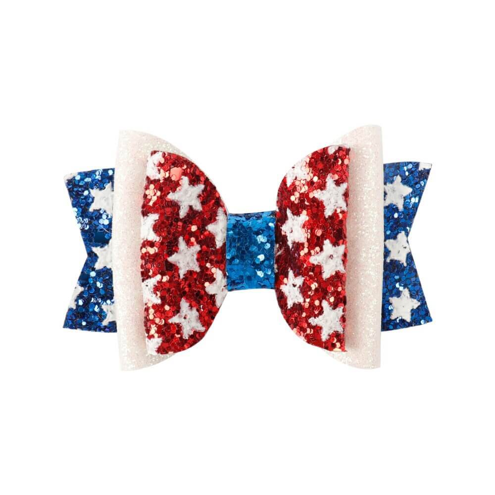 Patriotic Red And Blue Star Glitter Hair Bows