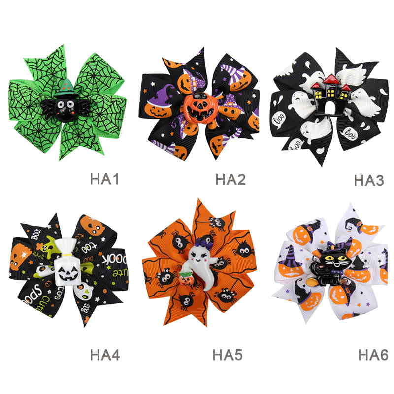 2Pcs/lot Pinwheel Yellow Pumpkin Hair Bows