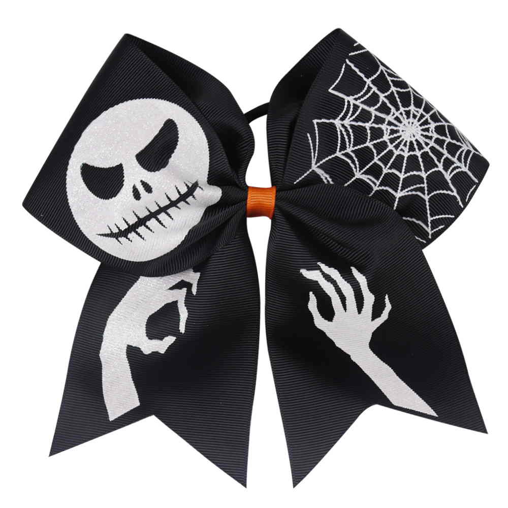 Black Halloween Skull Printed Cheer Bow