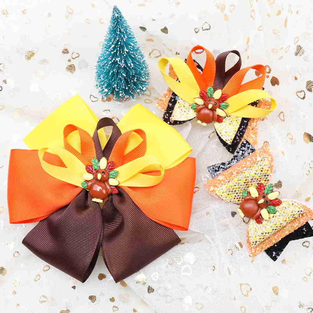 3Pcs Layered Thanksgiving Turkey Hair Clip Set