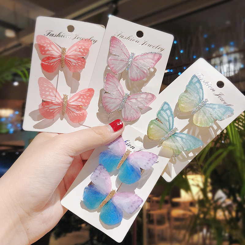 2Pcs/Set Colorful Simulation Butterfly Hair Clips for Girls