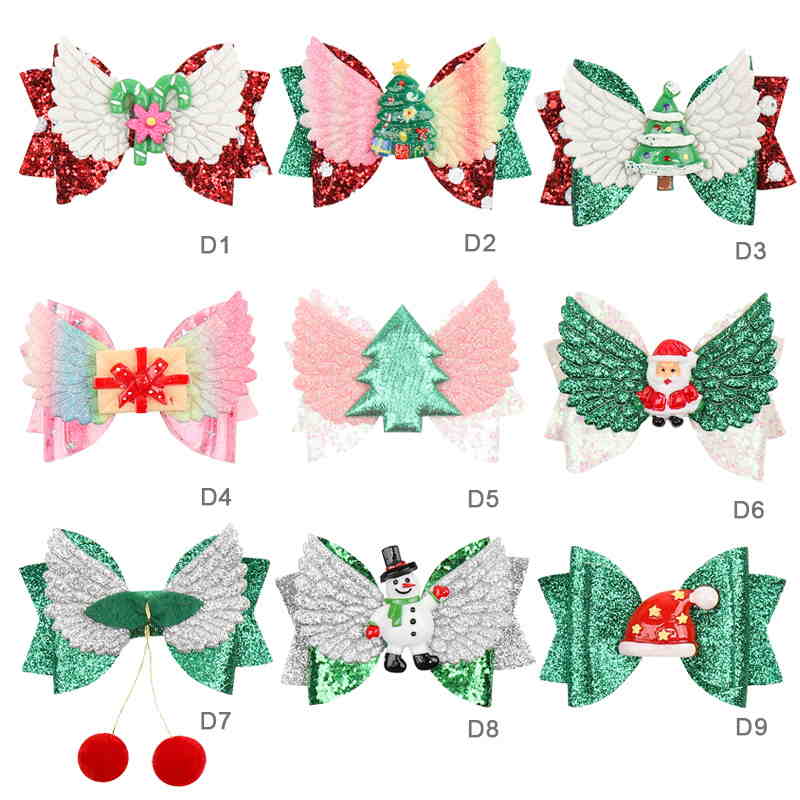 Christmas Glitter Layered Mini Hair Bows With Wings