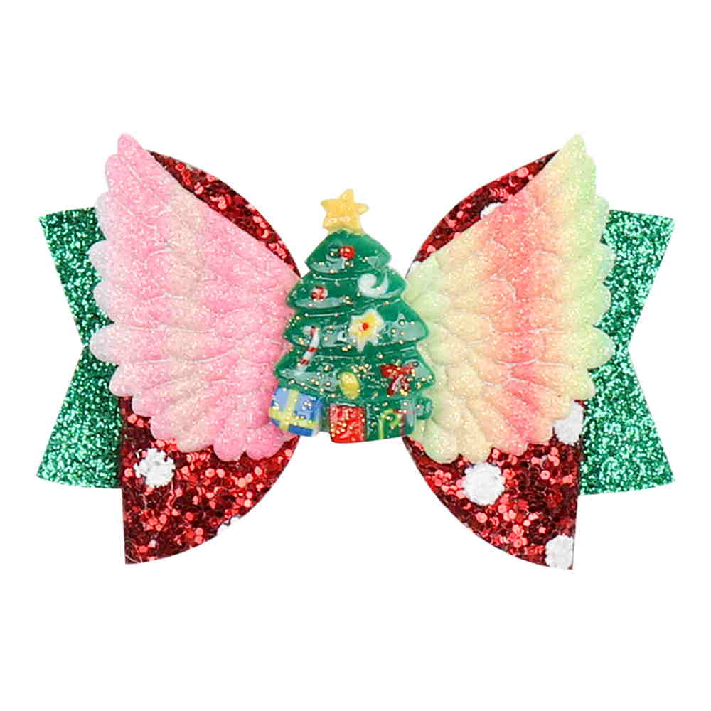 Christmas Glitter Layered Mini Hair Bows With Wings