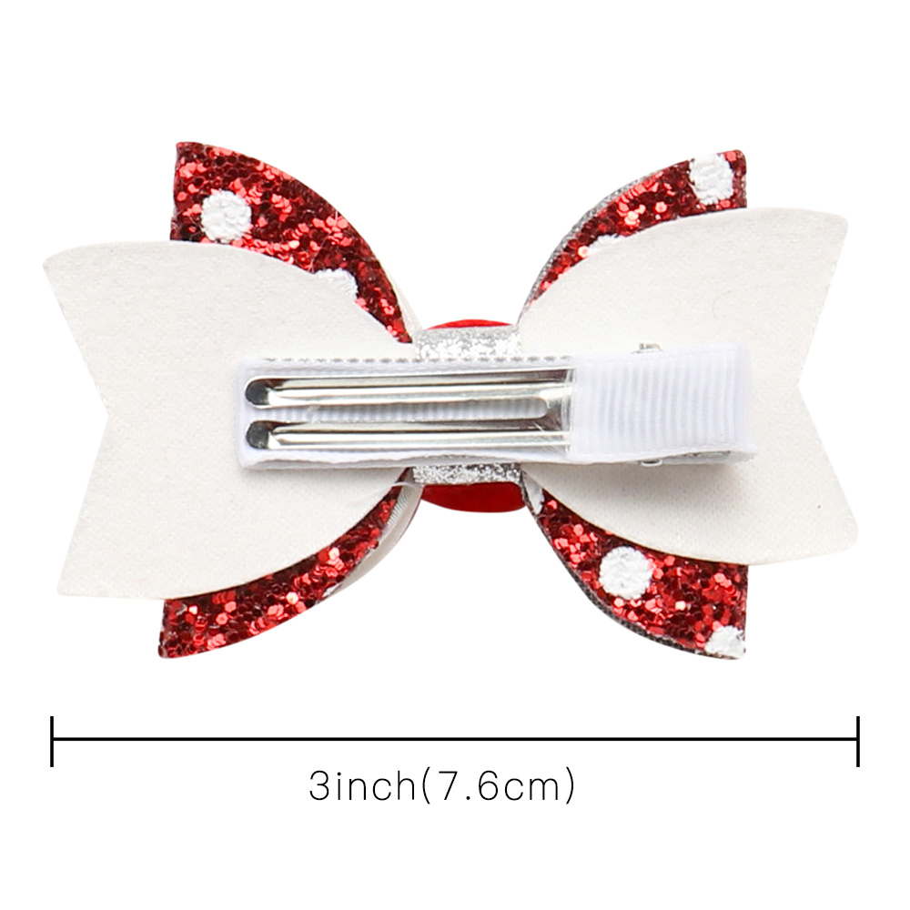 Glitter & Leather Pom Pom Layered Bow Clip