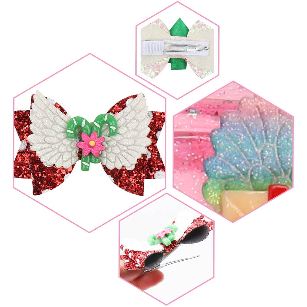 Christmas Glitter Layered Mini Hair Bows With Wings