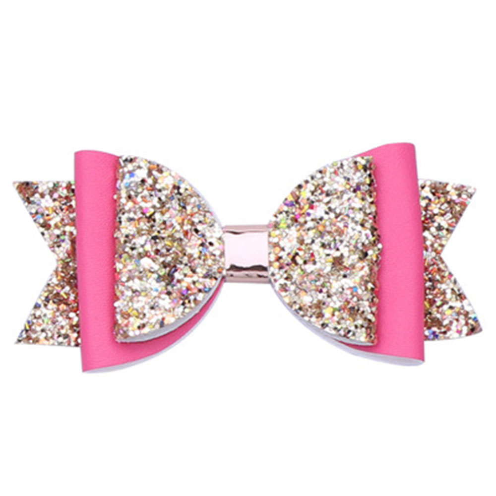 4'' Glitter Layered Leather Mini Hair Bow Clips For Girls