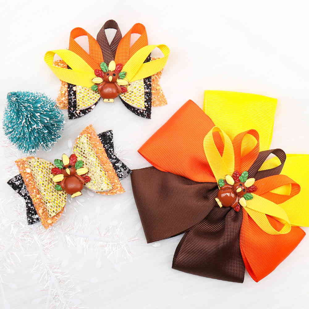 3Pcs Layered Thanksgiving Turkey Hair Clip Set