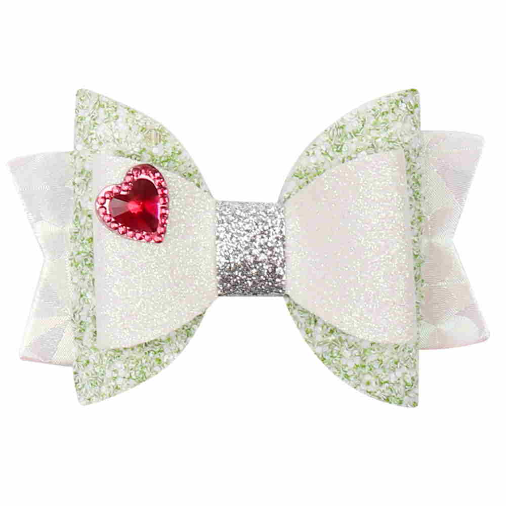 Valentine's Day Glitter & Leather Layered Bow Clip With Heart