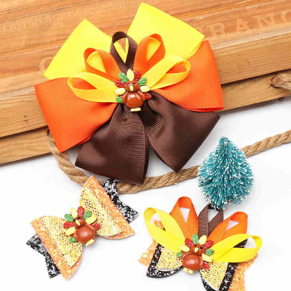 3Pcs Layered Thanksgiving Turkey Hair Clip Set