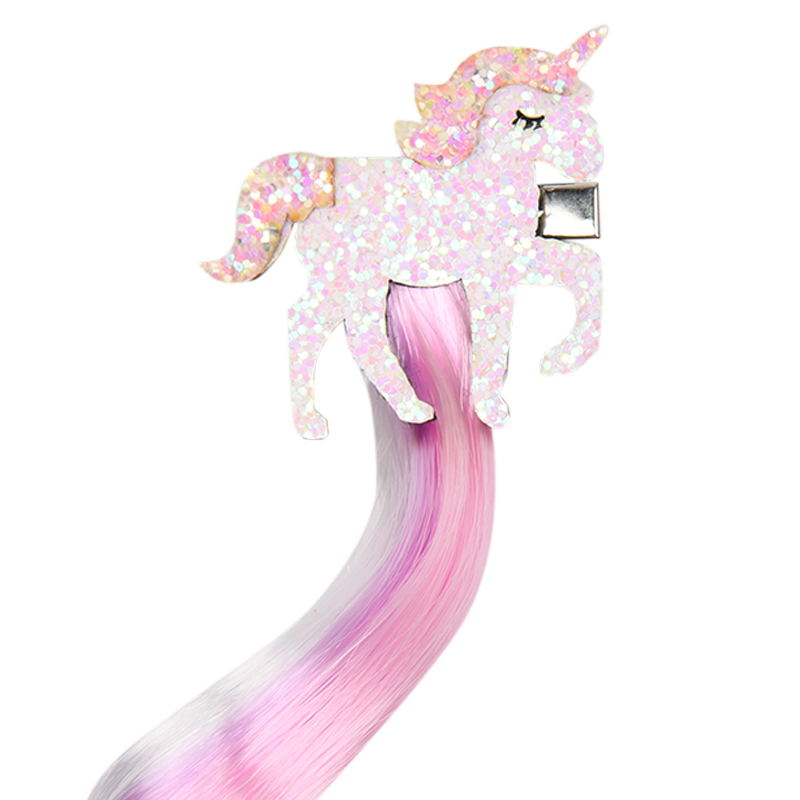 Pink Glitter Unicorn Hair Clip With Wig