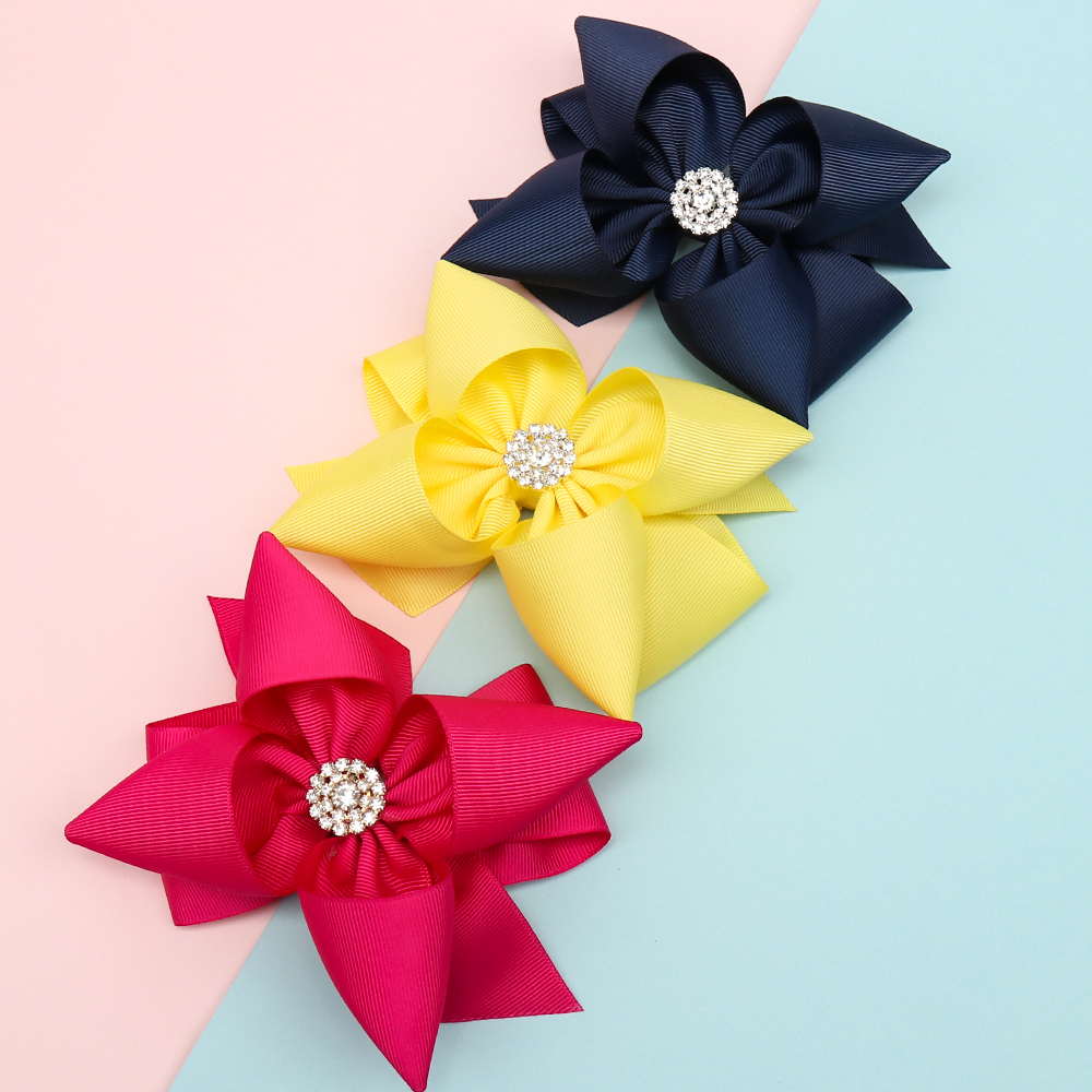 Solid Color Rhinestone Stacked Hair Bow