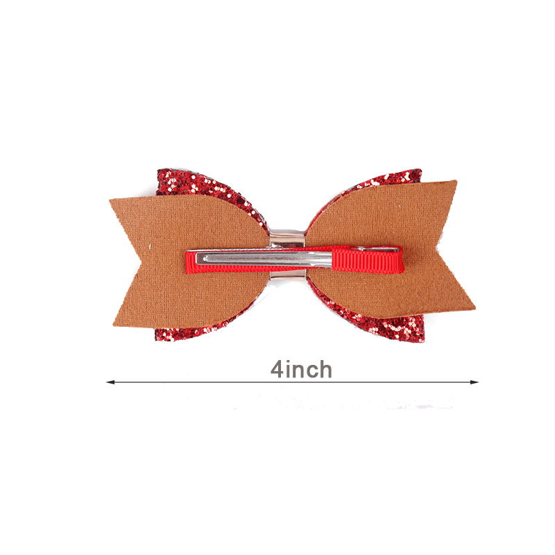 4'' Glitter Layered Leather Mini Hair Bow Clips For Girls