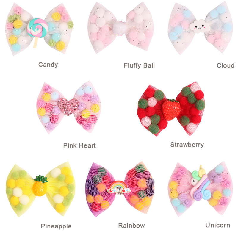 2Pcs/Set Tulle Organza Pompom Hair Bow