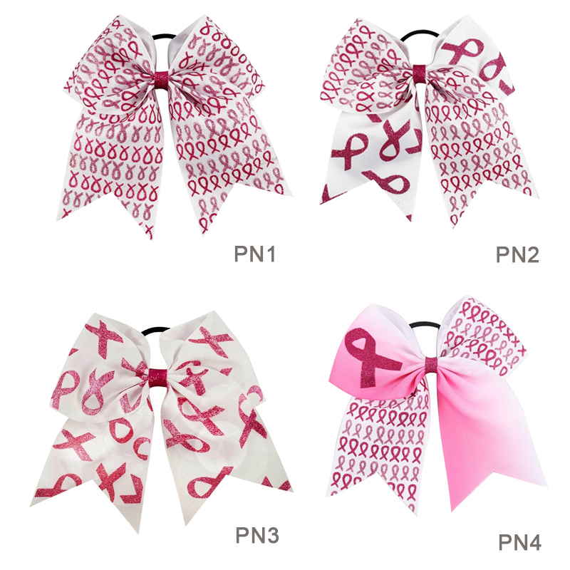 Glitter Ribbon Printed White Breast Cancer Bow