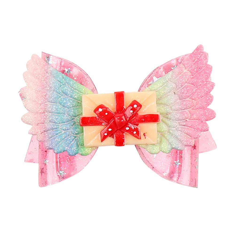 Christmas Glitter Layered Mini Hair Bows With Wings