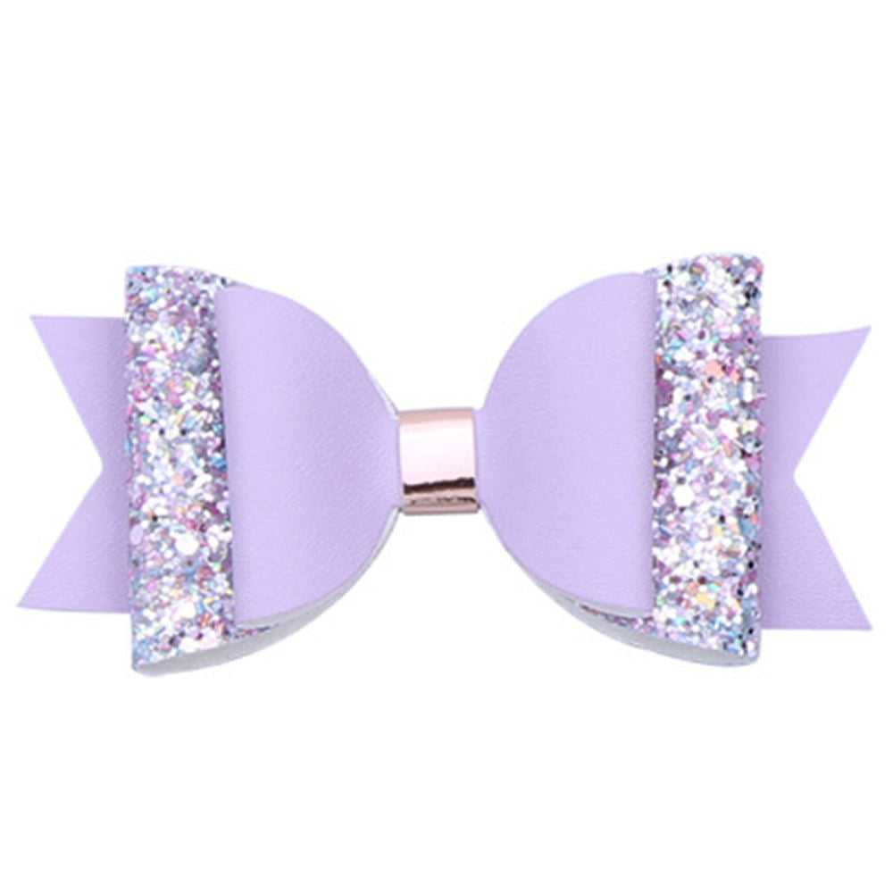 4'' Glitter Layered Leather Mini Hair Bow Clips For Girls