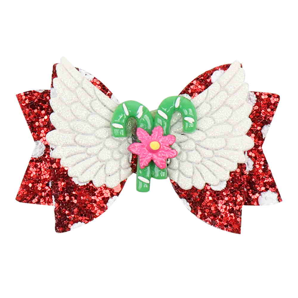 Christmas Glitter Layered Mini Hair Bows With Wings