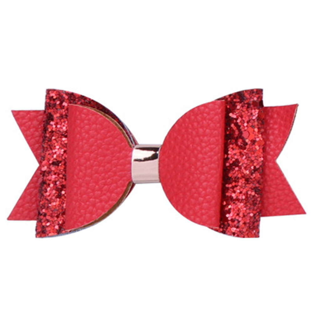 4'' Glitter Layered Leather Mini Hair Bow Clips For Girls