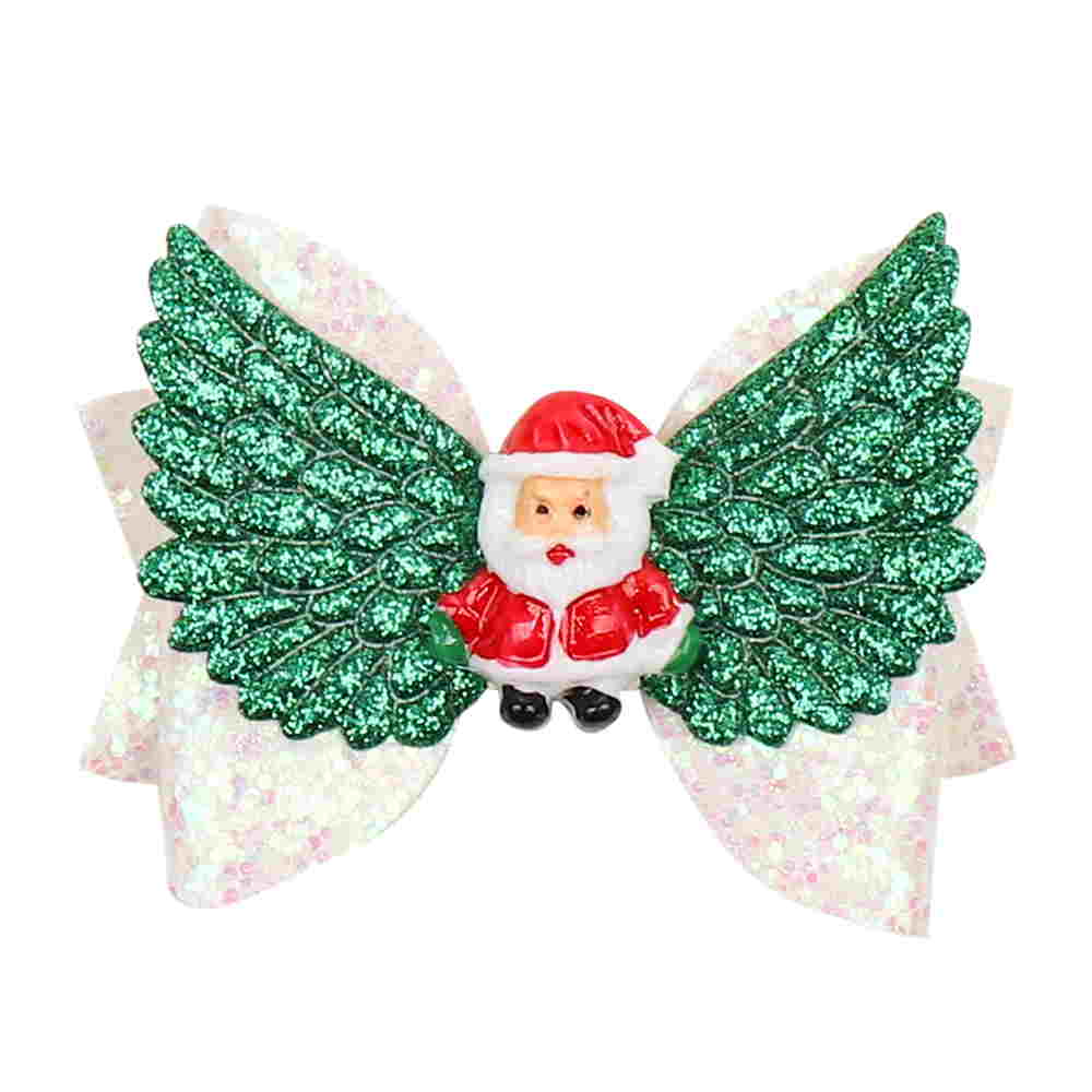 Christmas Glitter Layered Mini Hair Bows With Wings