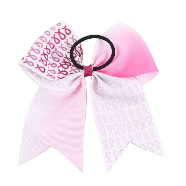 Glitter Ribbon Printed White Breast Cancer Bow