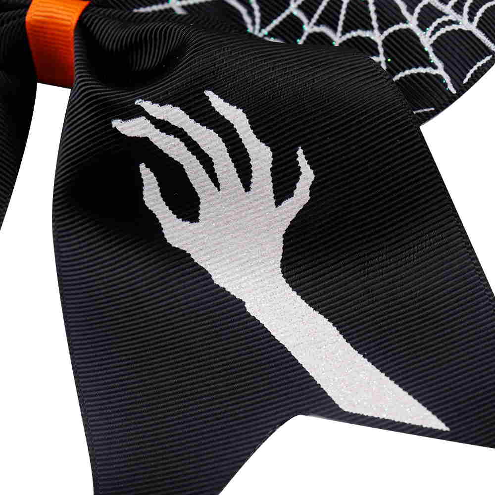 Black Halloween Skull Printed Cheer Bow
