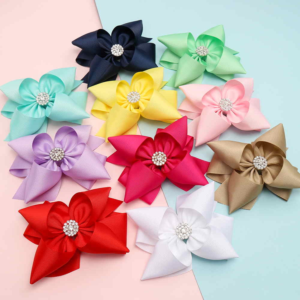 Solid Color Rhinestone Stacked Hair Bow