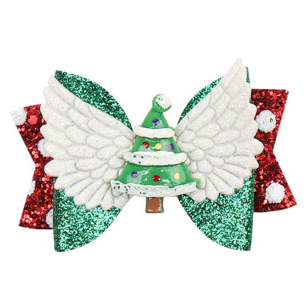 Christmas Glitter Layered Mini Hair Bows With Wings