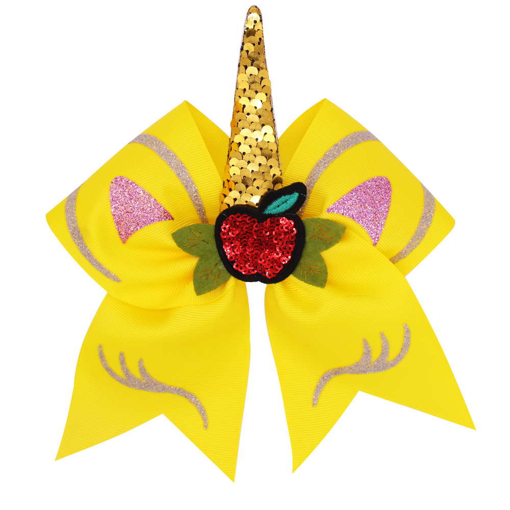 Sequin Apple Unicorn Yellow Cheer Bow