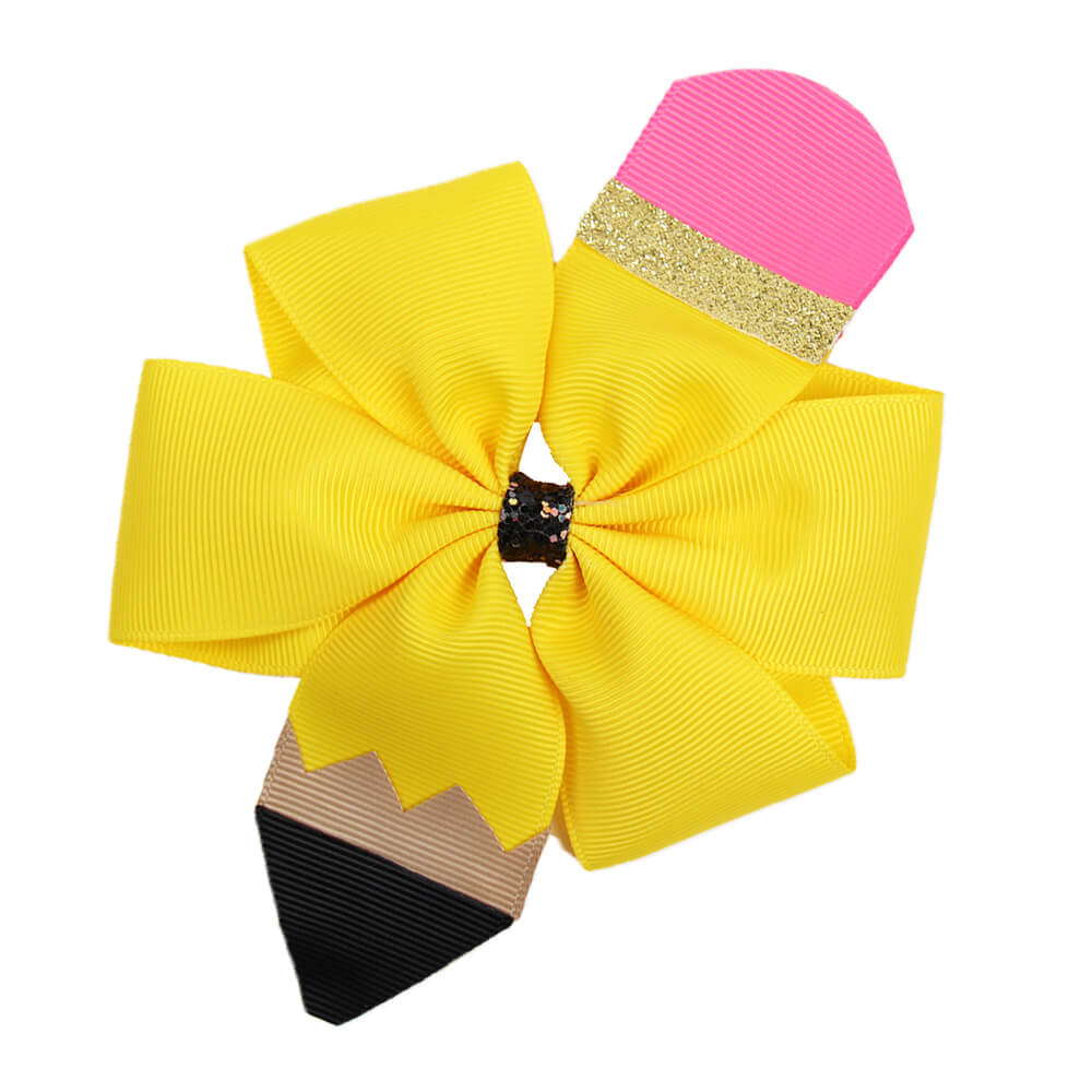4 Inch Pencil Yellow Hair Bows for Girls