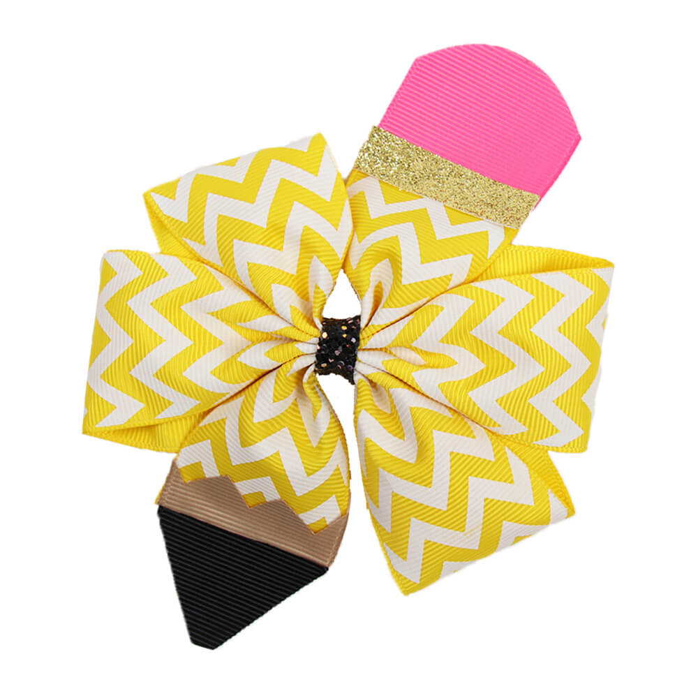 4 Inch Pencil Yellow Hair Bows for Girls